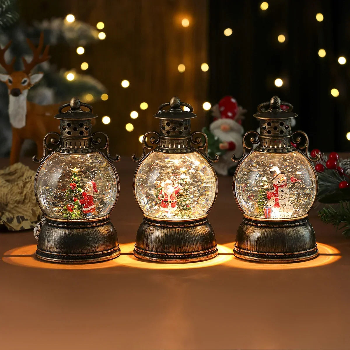 Christmas Lantern Glass Dome Warm LED Battery-Powered