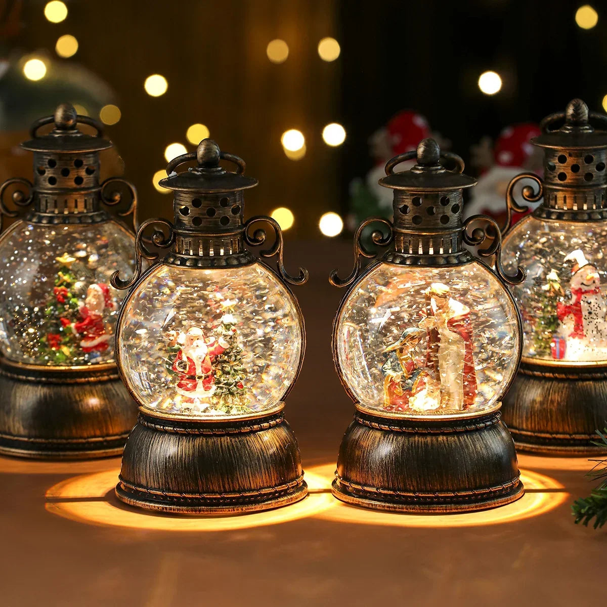 Christmas Lantern Glass Dome Warm LED Battery-Powered
