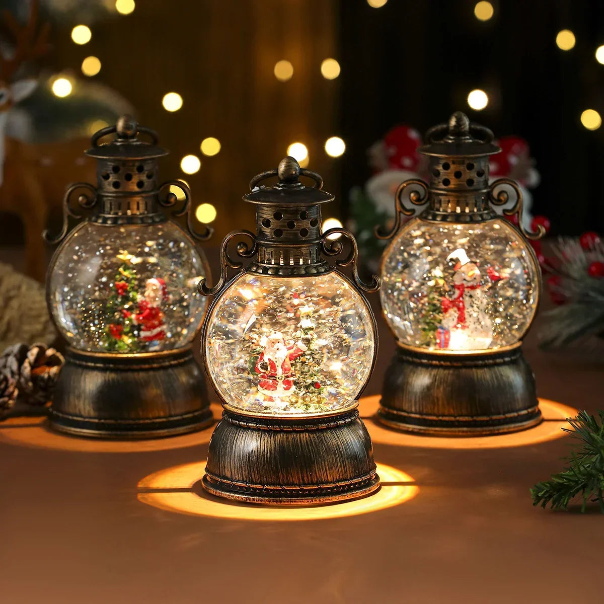 Christmas Lantern Glass Dome Warm LED Battery-Powered