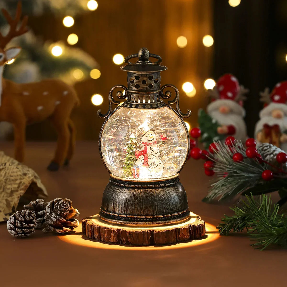 Christmas Lantern Glass Dome Warm LED Battery-Powered