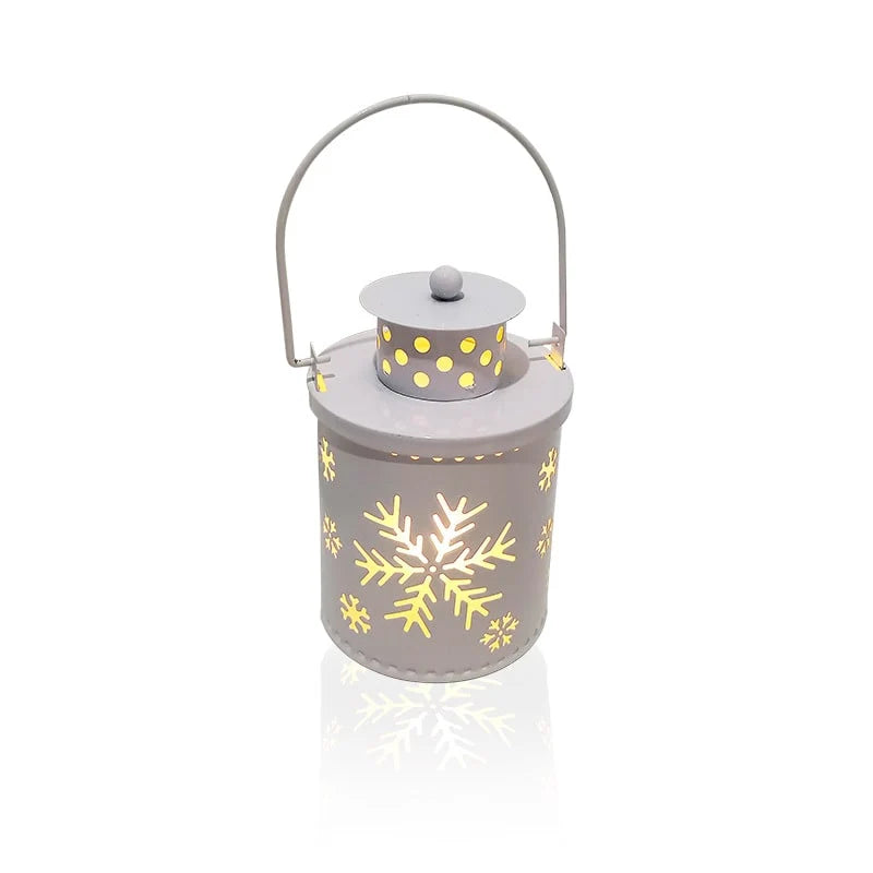 Christmas Lantern Painted Metal Cordless Warm LED Light