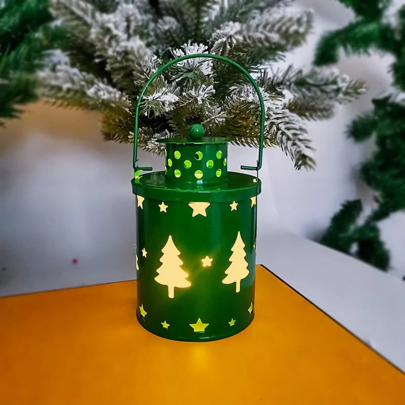 Christmas Lantern Painted Metal Cordless Warm LED Light