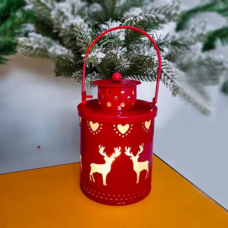 Christmas Lantern Painted Metal Cordless Warm LED Light
