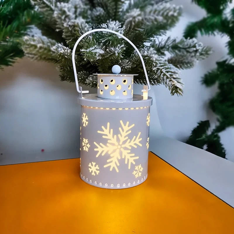 Christmas Lantern Painted Metal Cordless Warm LED Light