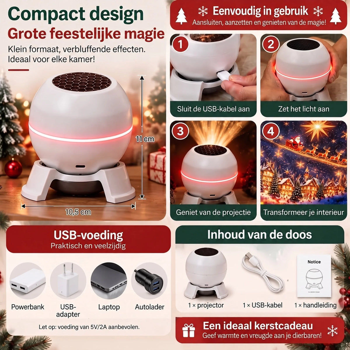 Christmas Light Projector Animated Patterns USB Powered Indoor Use