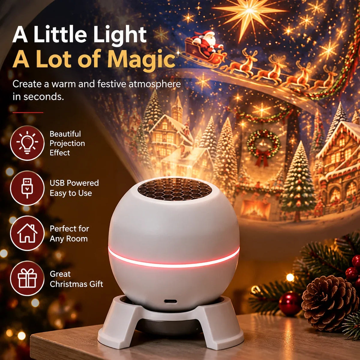Christmas Light Projector Moving Patterns USB-Powered Indoor Decor