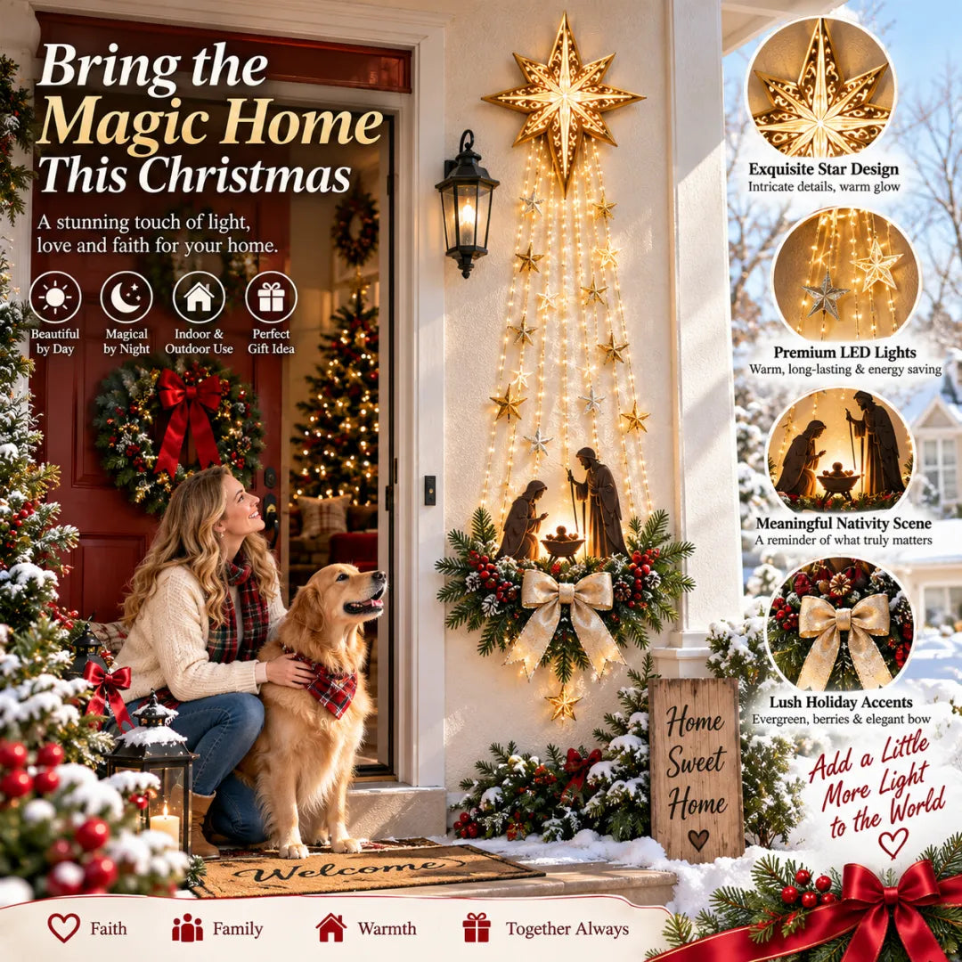 Christmas Nativity Wall Decor Warm Cascading Lights