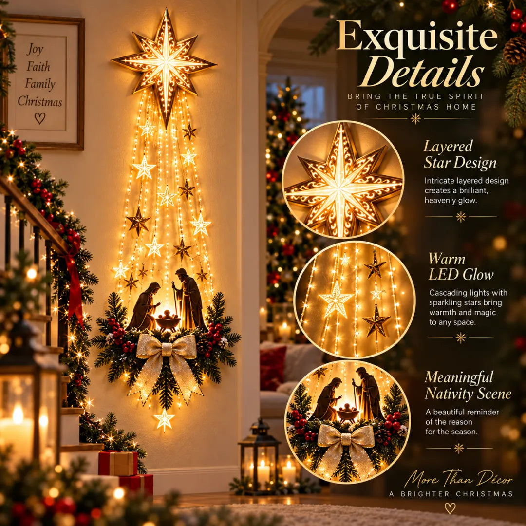 Christmas Nativity Wall Decor Warm Cascading Lights