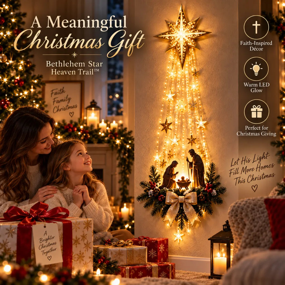 Christmas Nativity Wall Decor Warm Cascading Lights