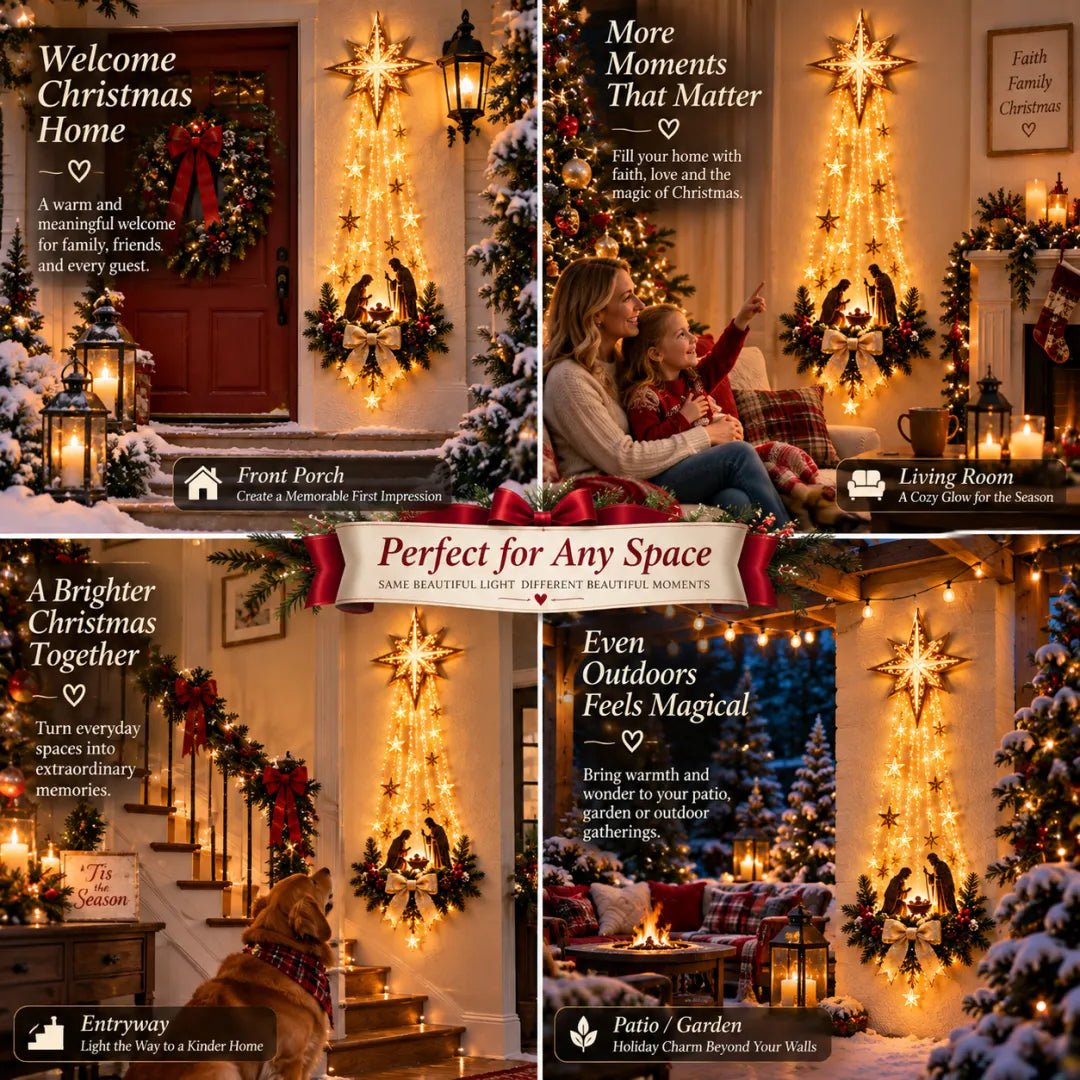 Christmas Nativity Wall Decor Warm Cascading Lights