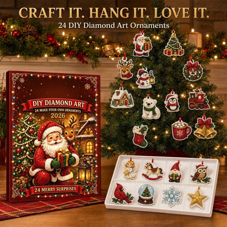 Christmas Ornament Craft Kit Diamond Art Set of 24