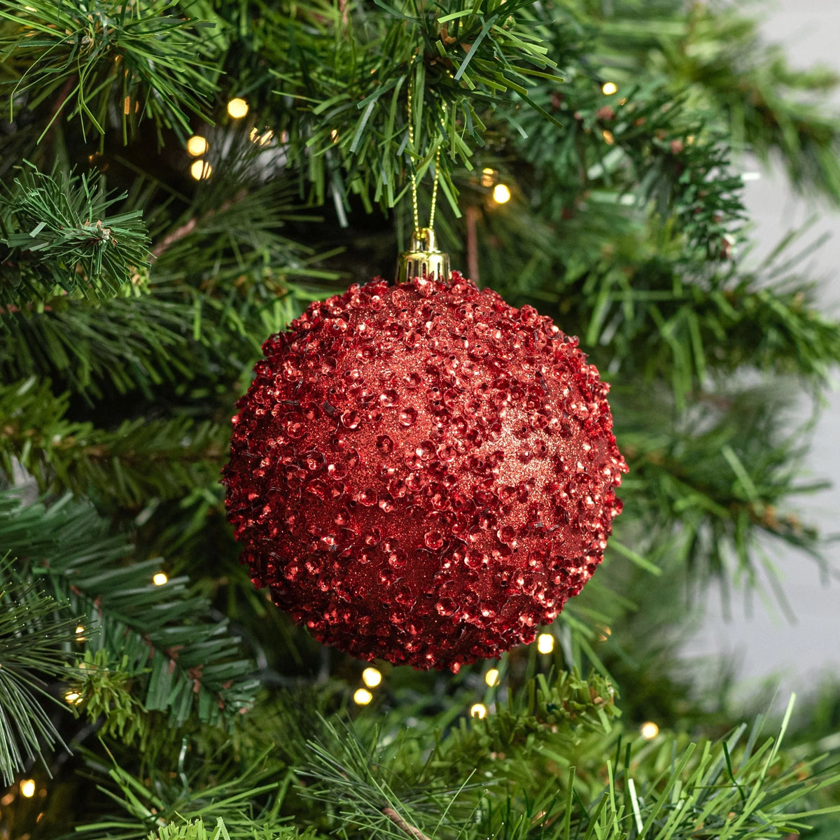 Christmas Ornaments Red Glitter Sequins Shatter-Resistant Set of 4