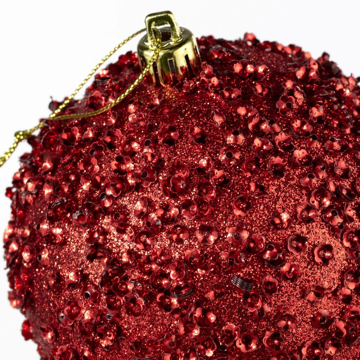 Christmas Ornaments Red Glitter Sequins Shatter-Resistant Set of 4