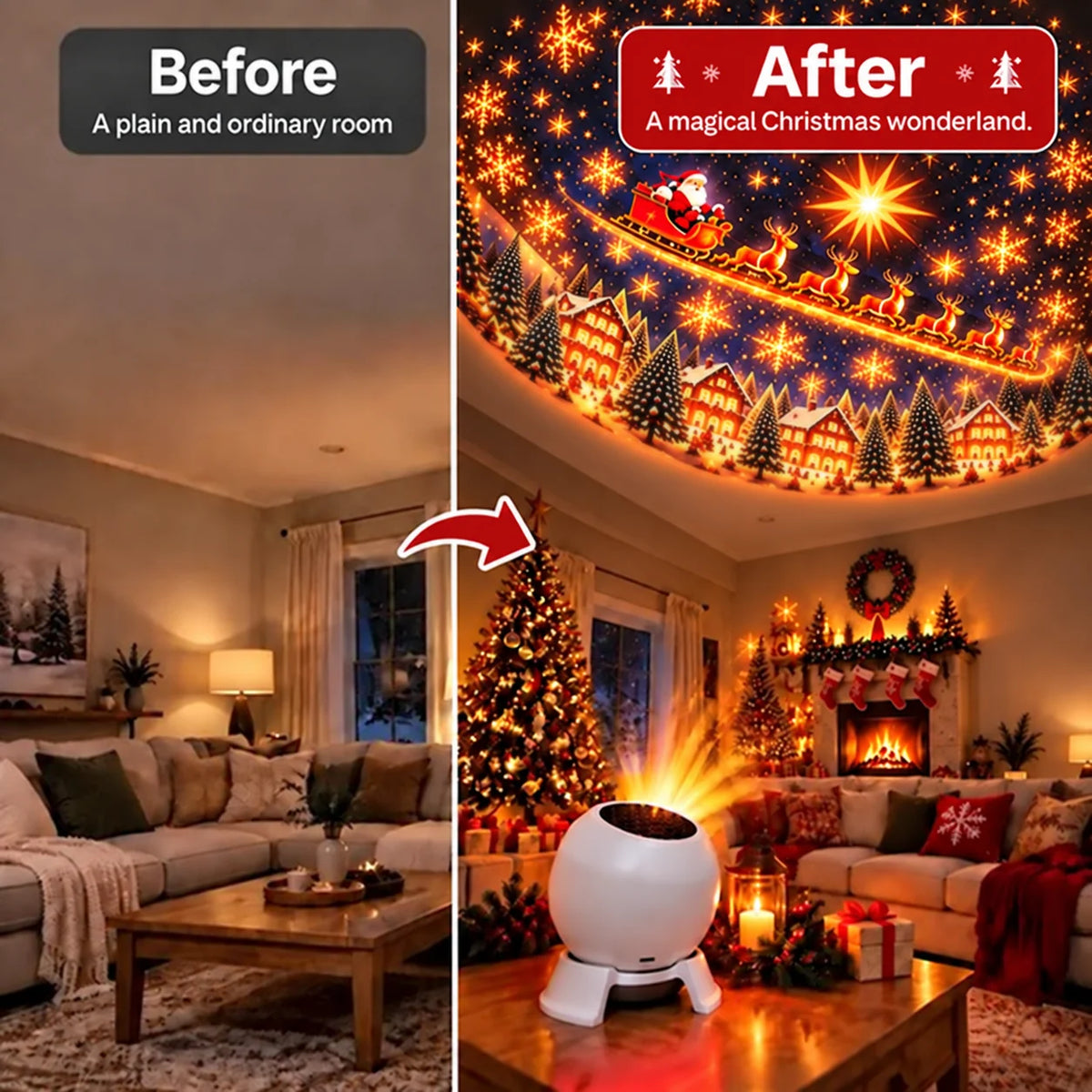 Christmas Projection Night Light USB-Powered Festive Scene Projection