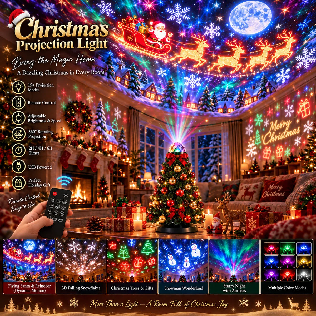 Christmas Projector 15+ Patterns Remote Control