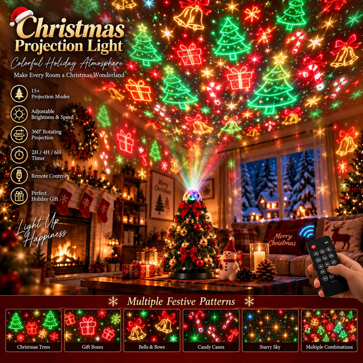 Christmas Projector 15+ Patterns Remote Control