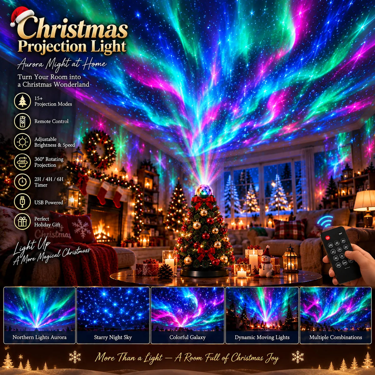 Christmas Projector 15+ Patterns Remote Control