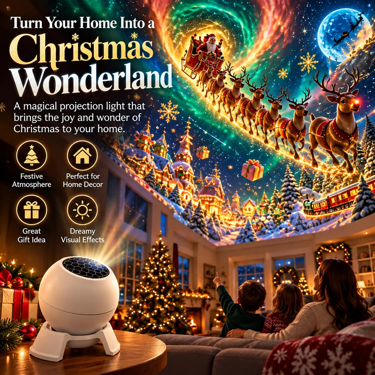 Christmas Projector Light Festive Indoor Projections Compact Tabletop Design