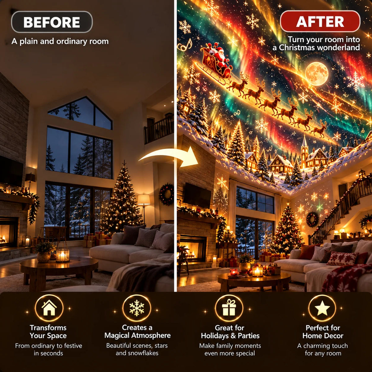 Christmas Projector Light Festive Indoor Projections Compact Tabletop Design
