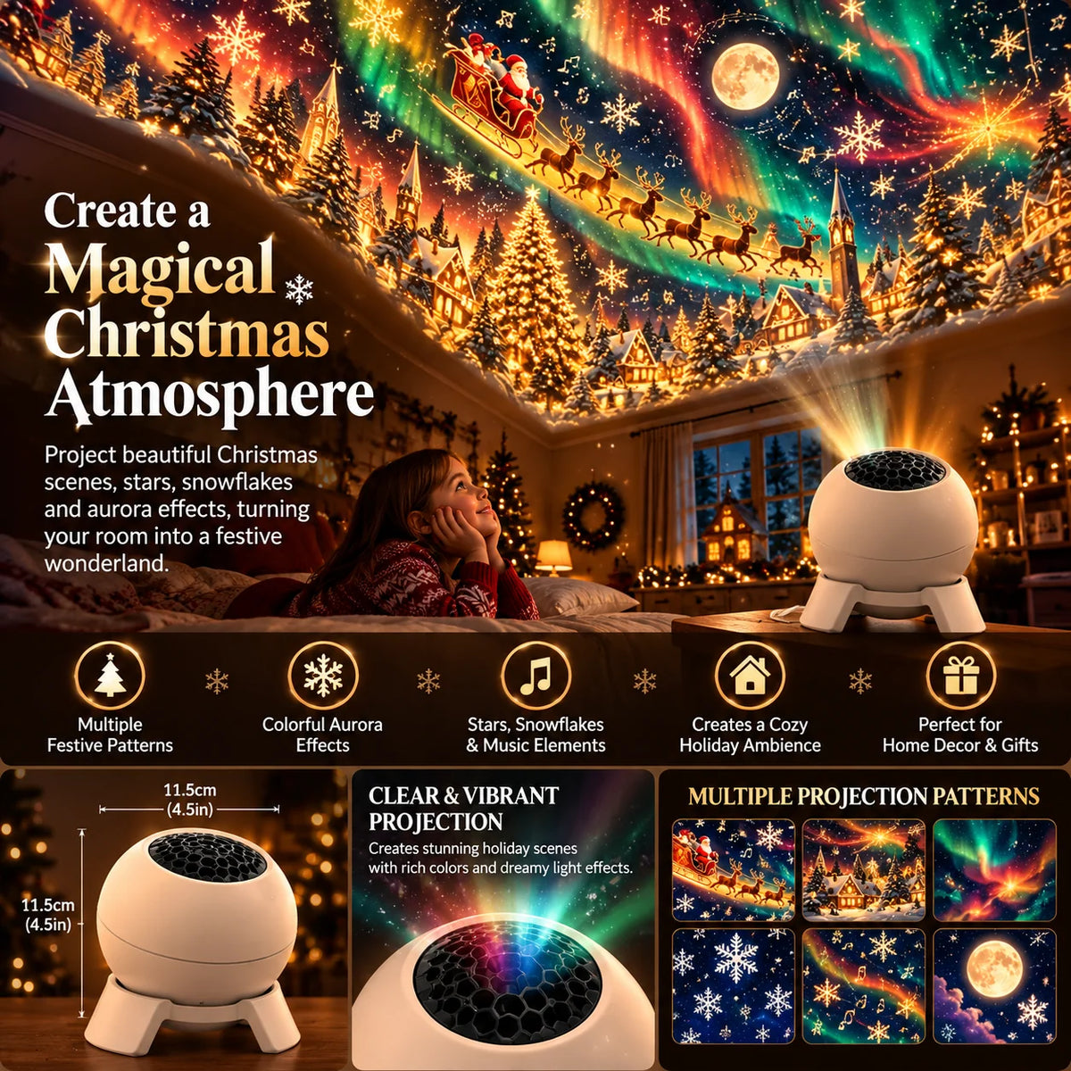 Christmas Projector Light Festive Indoor Projections Compact Tabletop Design