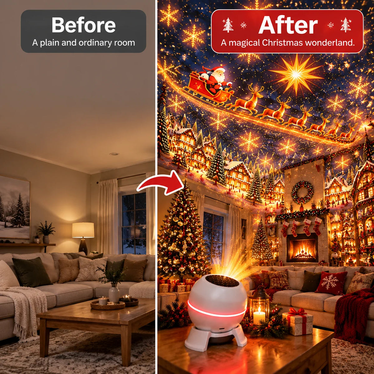 Christmas Projector Moving Designs USB Powered Indoor Decor