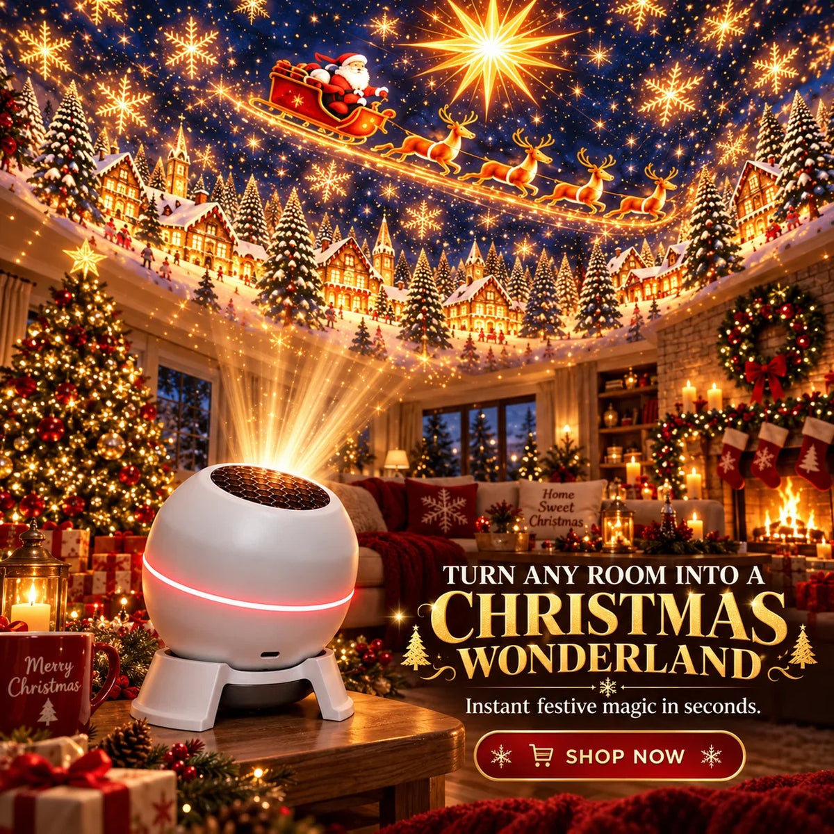 Christmas Projector Moving Holiday Scenes USB Powered