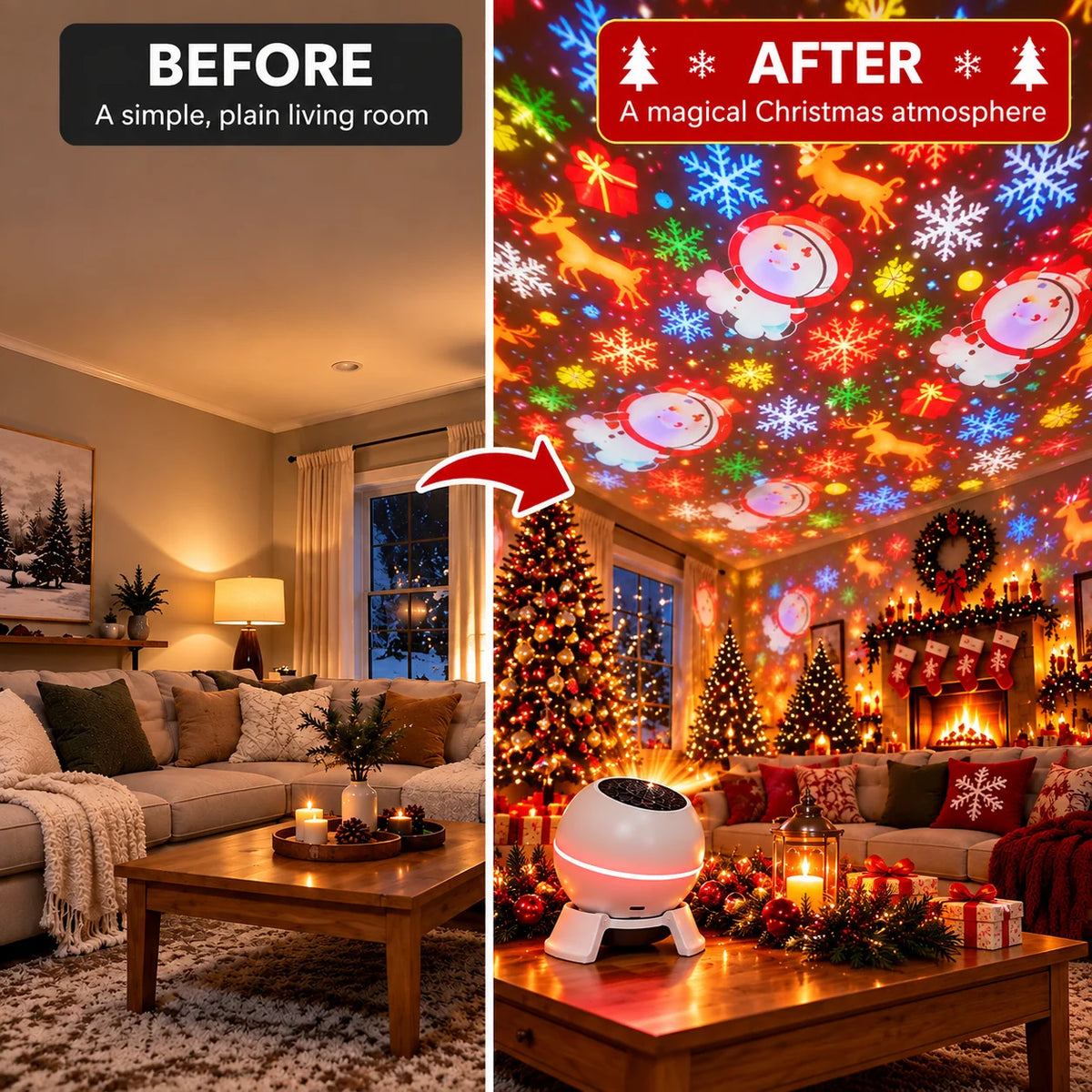 Christmas Projector Moving Motifs USB Powered Compact Design