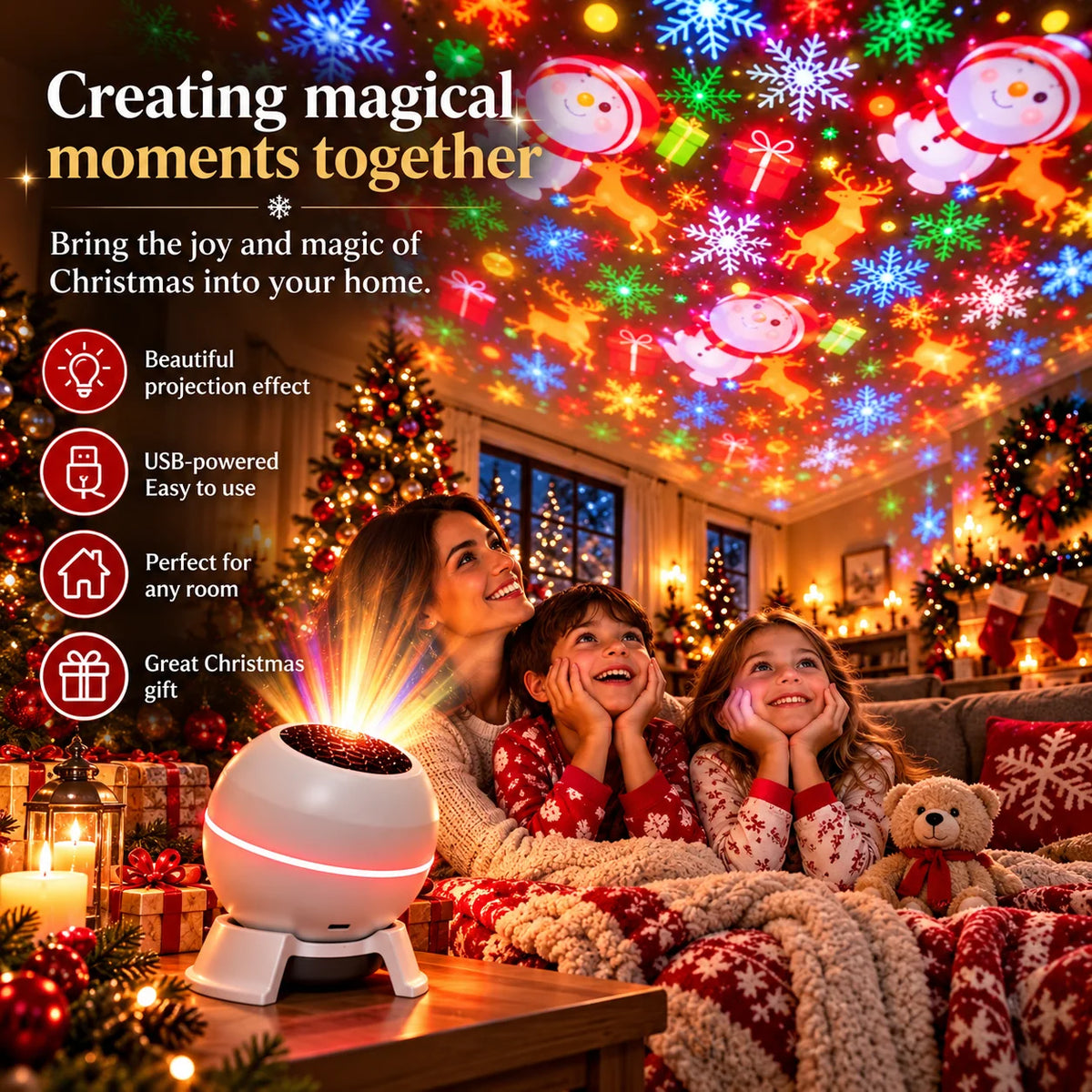 Christmas Projector Moving Motifs USB Powered Compact Design