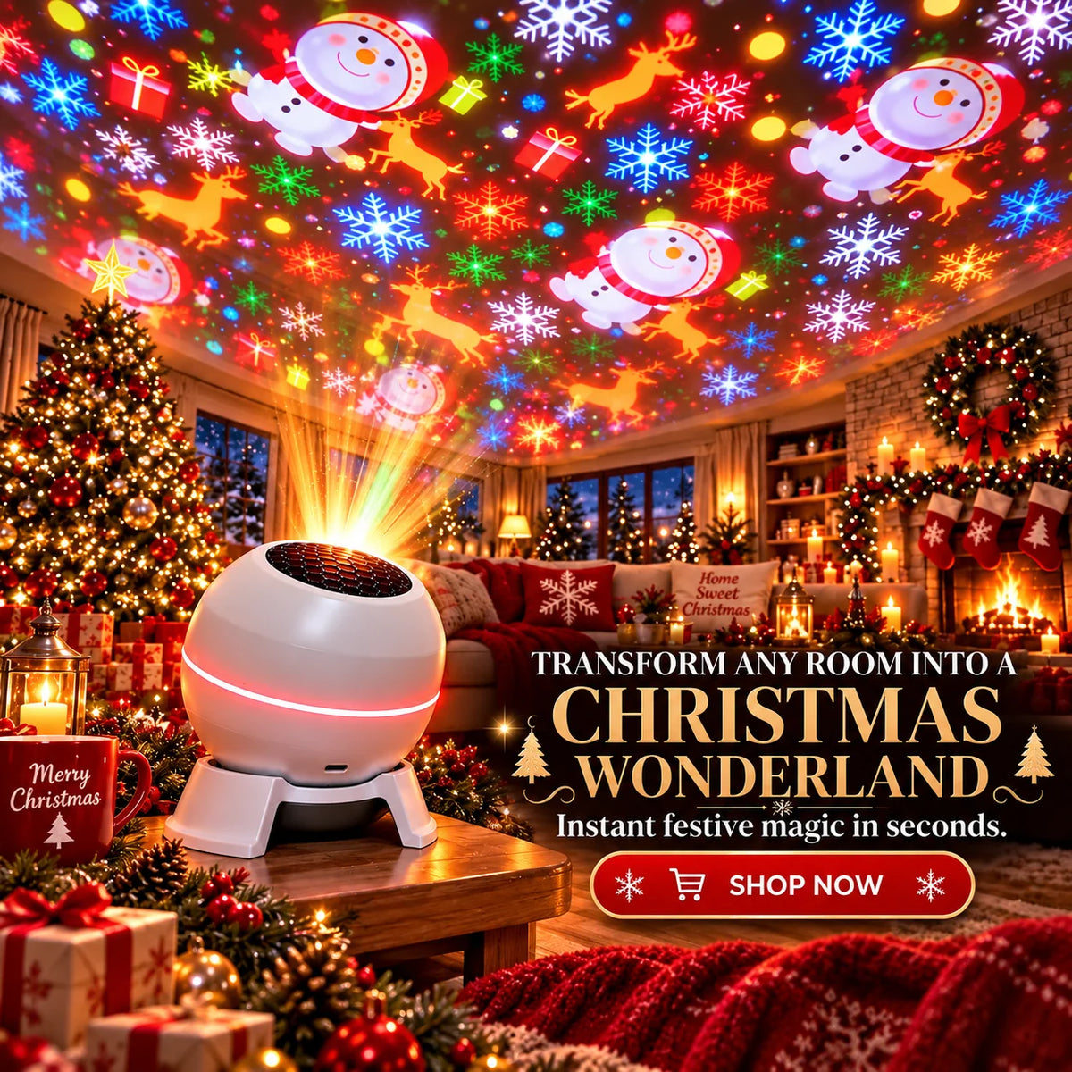 Christmas Projector Moving Motifs USB Powered Compact Design
