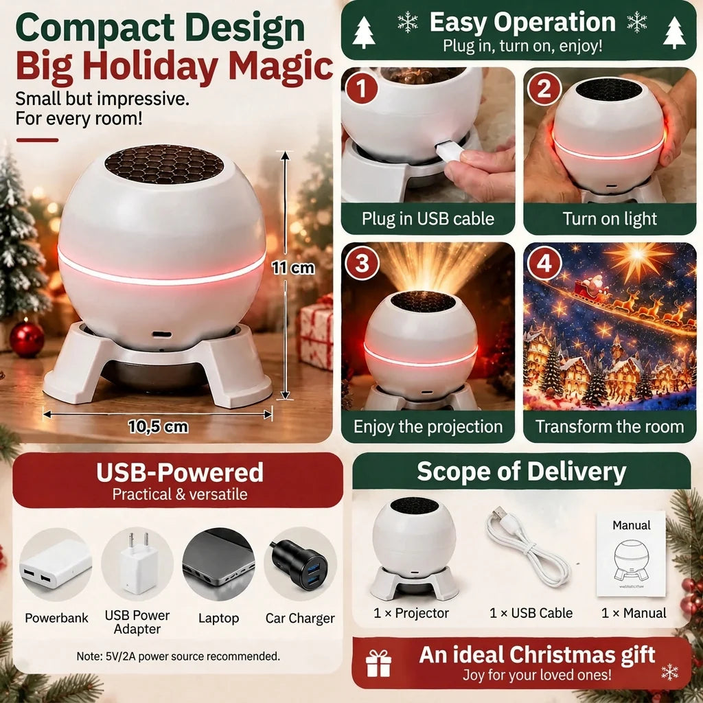 Christmas Projector Moving Patterns USB Powered Compact Indoor