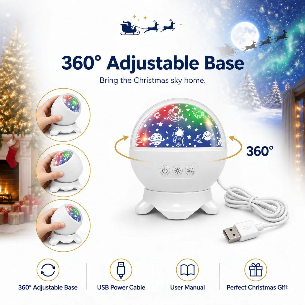 Christmas Projector Santa Sleigh & Reindeer Adjustable Angle & Distance