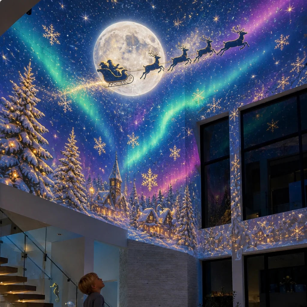 Christmas Projector Santa Sleigh & Reindeer Adjustable Angle & Distance