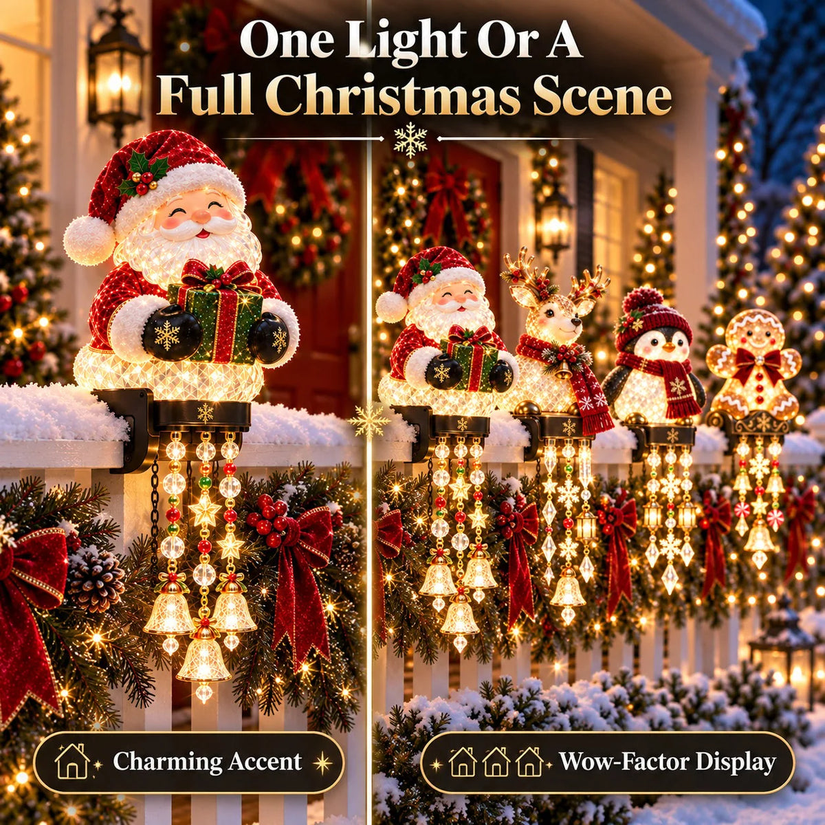 Christmas Railing Lights Warm Glow Hanging Ornaments