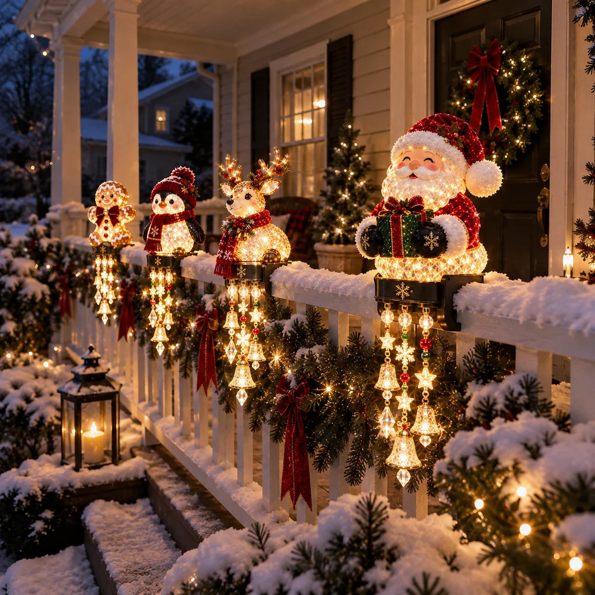 Christmas Railing Lights Warm Glow Hanging Ornaments