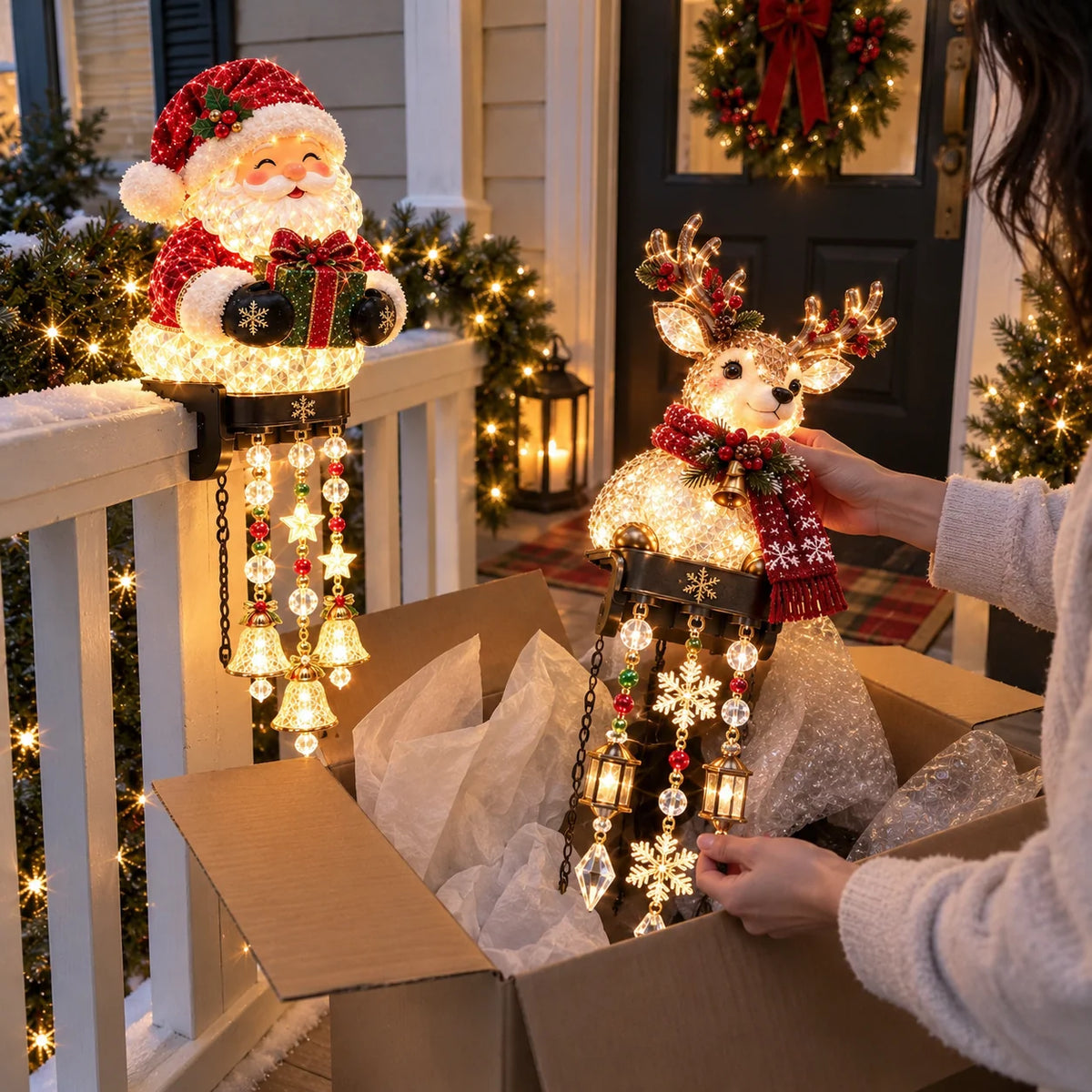 Christmas Railing Lights Warm Glow Hanging Ornaments