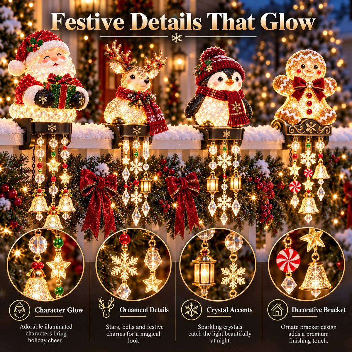 Christmas Railing Lights Warm Glow Hanging Ornaments