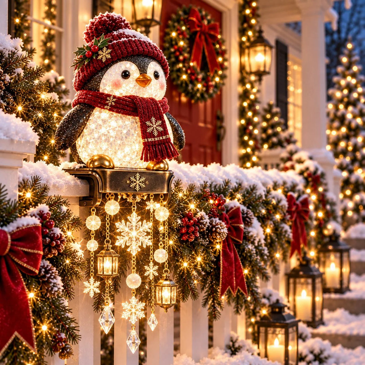 Christmas Railing Lights Warm Glow Hanging Ornaments