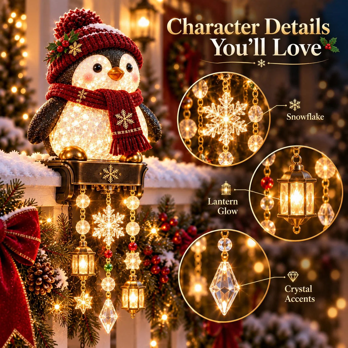 Christmas Railing Lights Warm Glow Hanging Ornaments