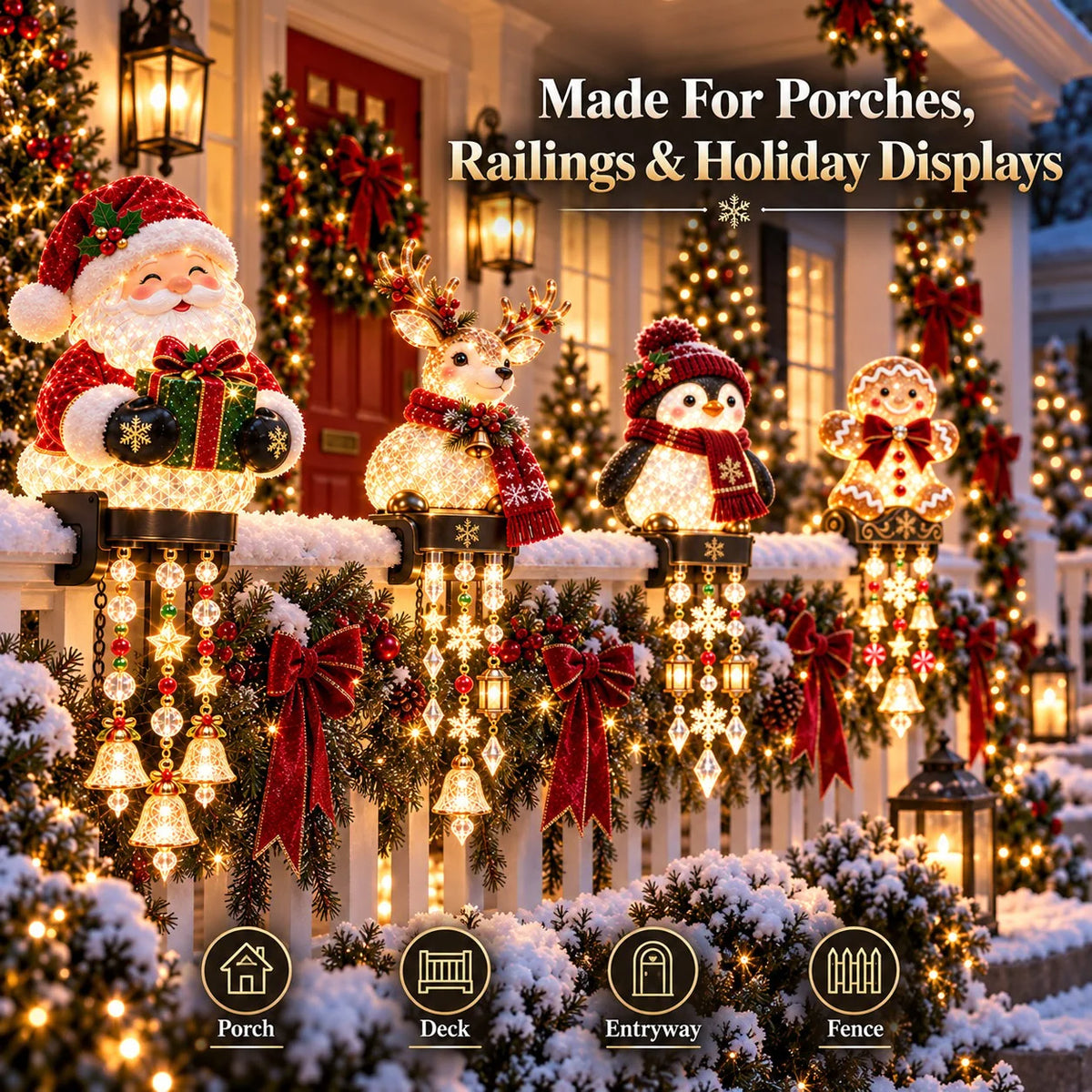 Christmas Railing Lights Warm Glow Hanging Ornaments
