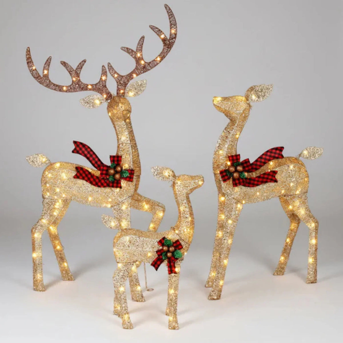 Christmas Reindeer Decorations Set of 3 Warm White LED