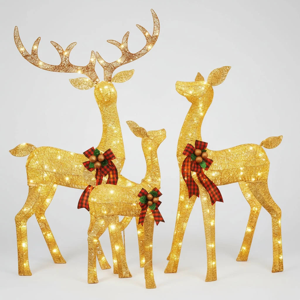 Christmas Reindeer Decorations Set of 3 Warm White LED