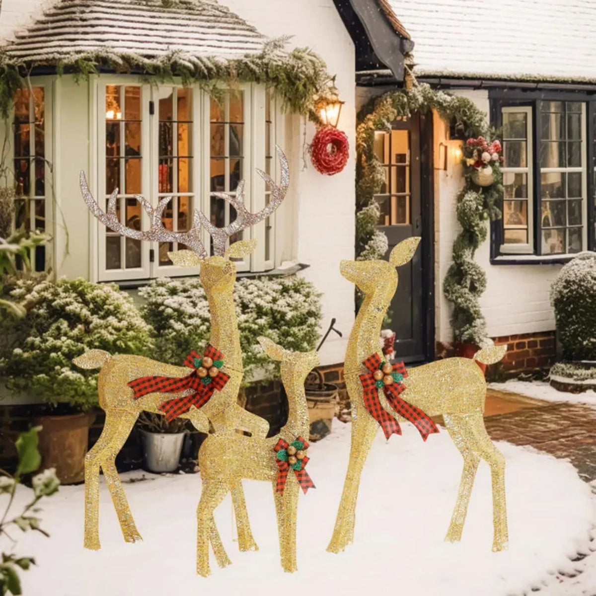 Christmas Reindeer Decorations Set of 3 Warm White LED