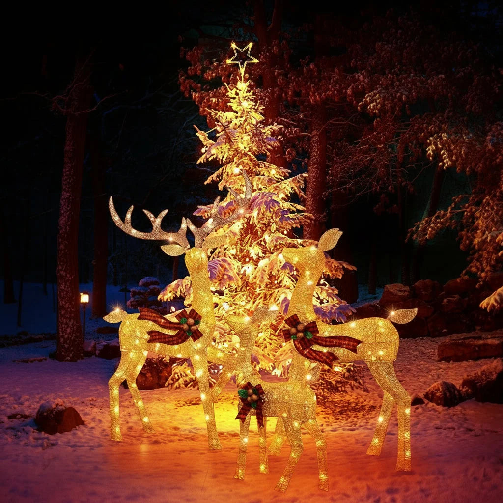 Christmas Reindeer Decorations Set of 3 Warm White LED