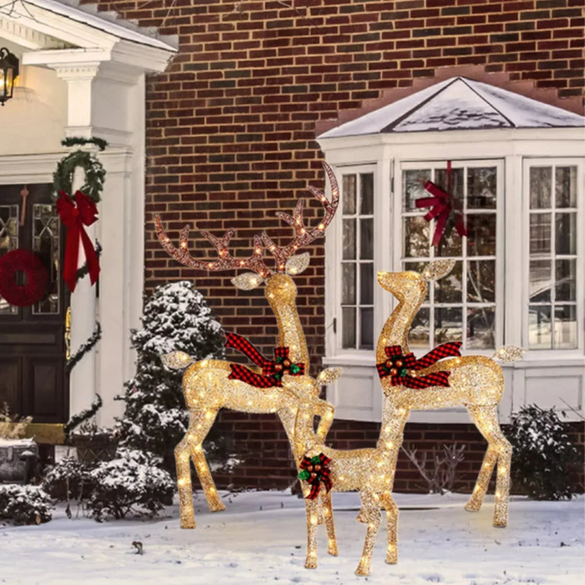 Christmas Reindeer Decorations Set of 3 Warm White LED