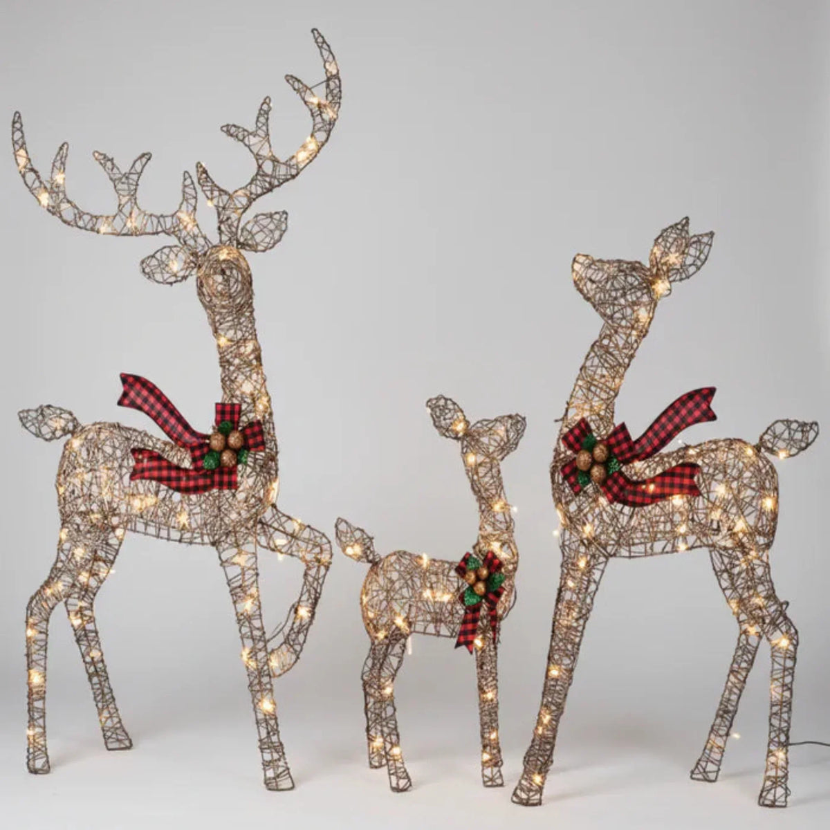 Christmas Reindeer Decorations Set of 3 Warm White LED