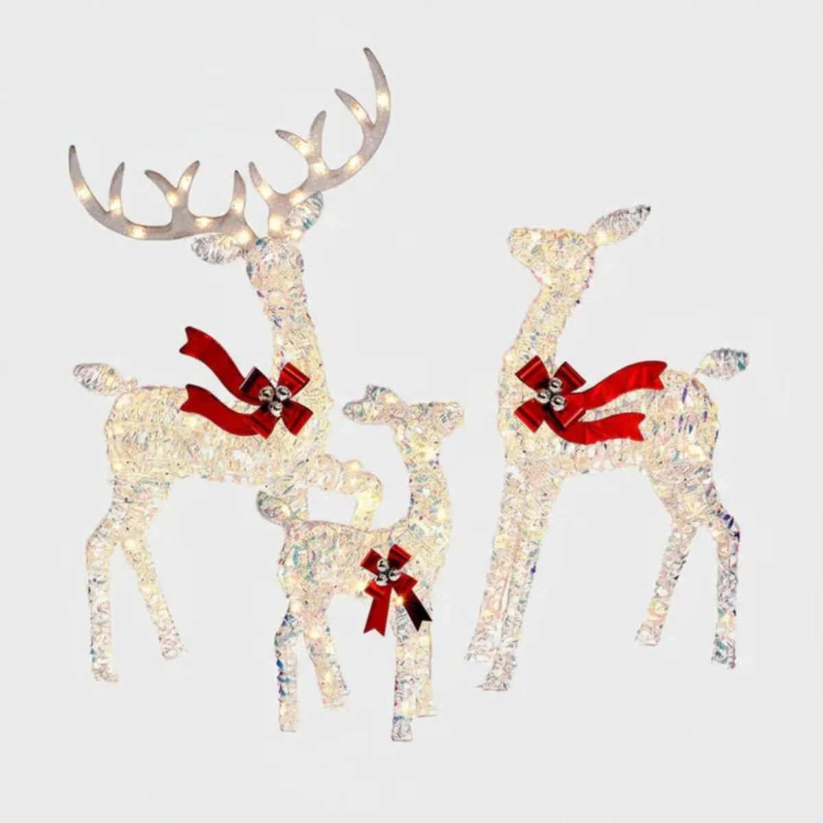 Christmas Reindeer Decorations Set of 3 Warm White LED