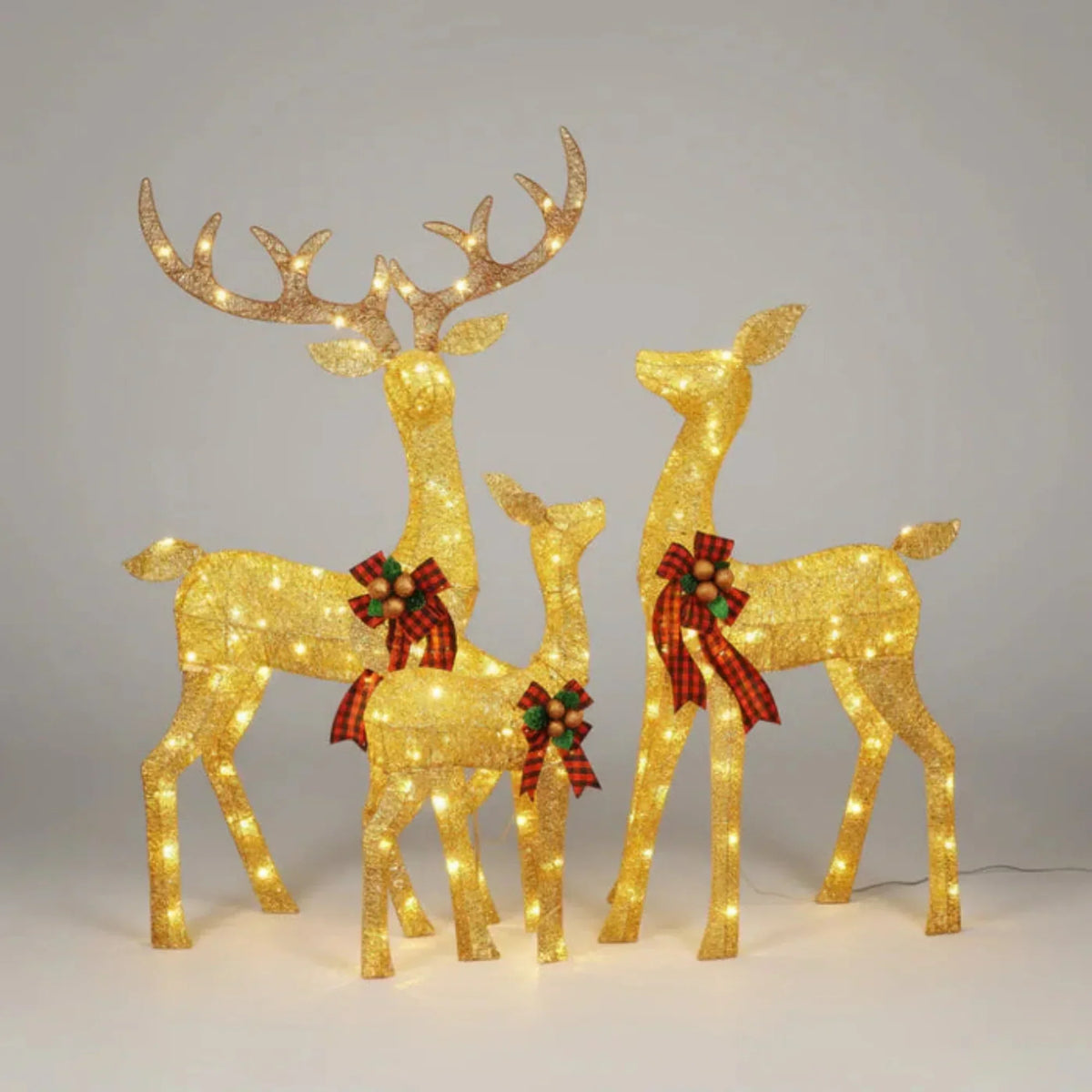 Christmas Reindeer Decorations Set of 3 Warm White LED