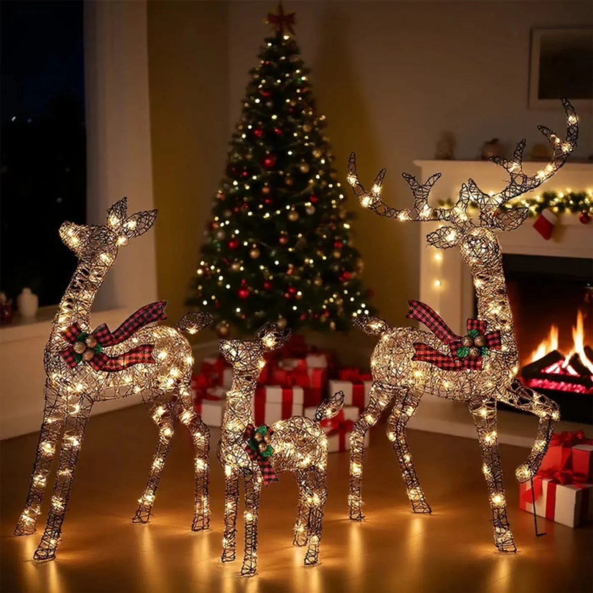 Christmas Reindeer Decorations Set of 3 Warm White LED
