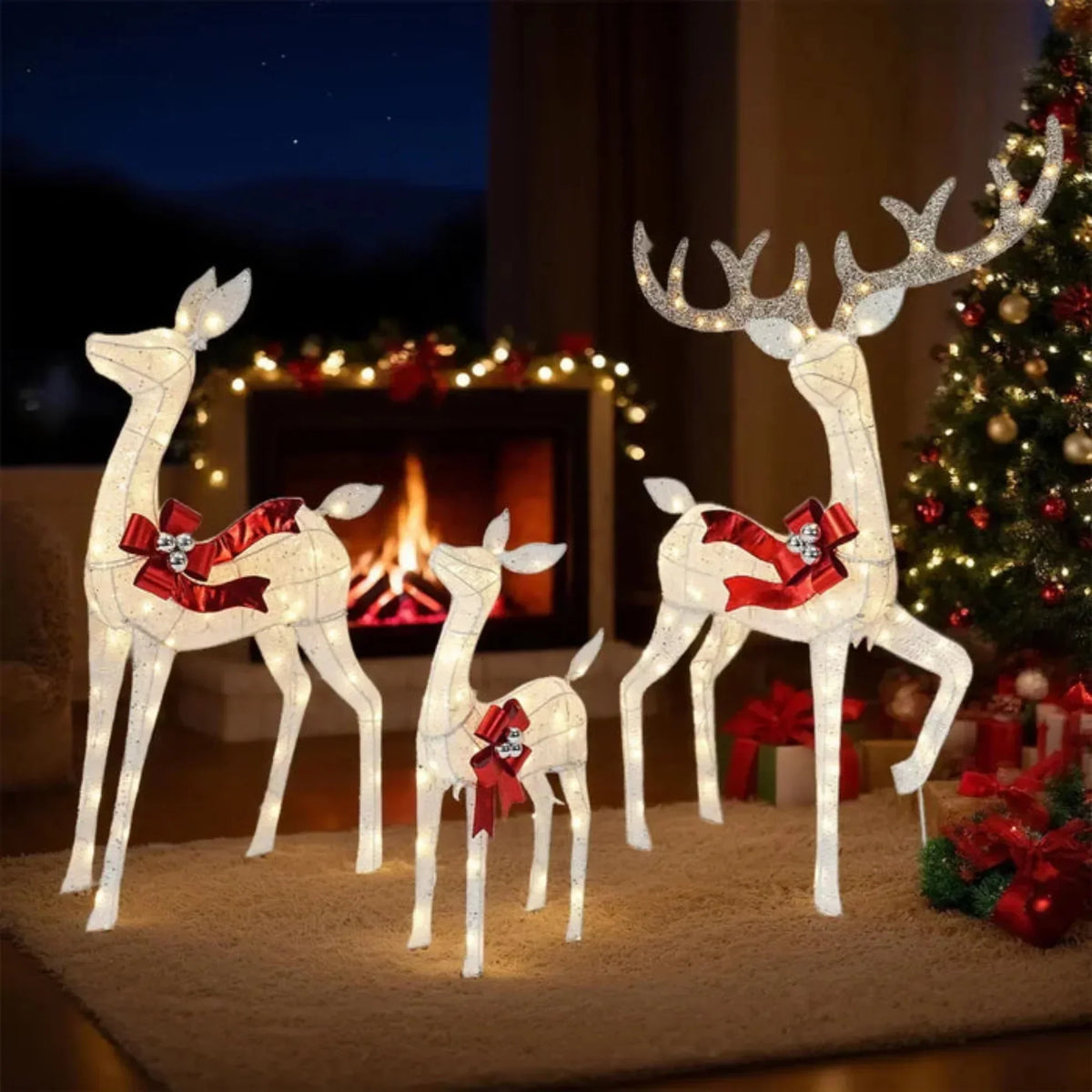 Christmas Reindeer Decorations Set of 3 Warm White LED