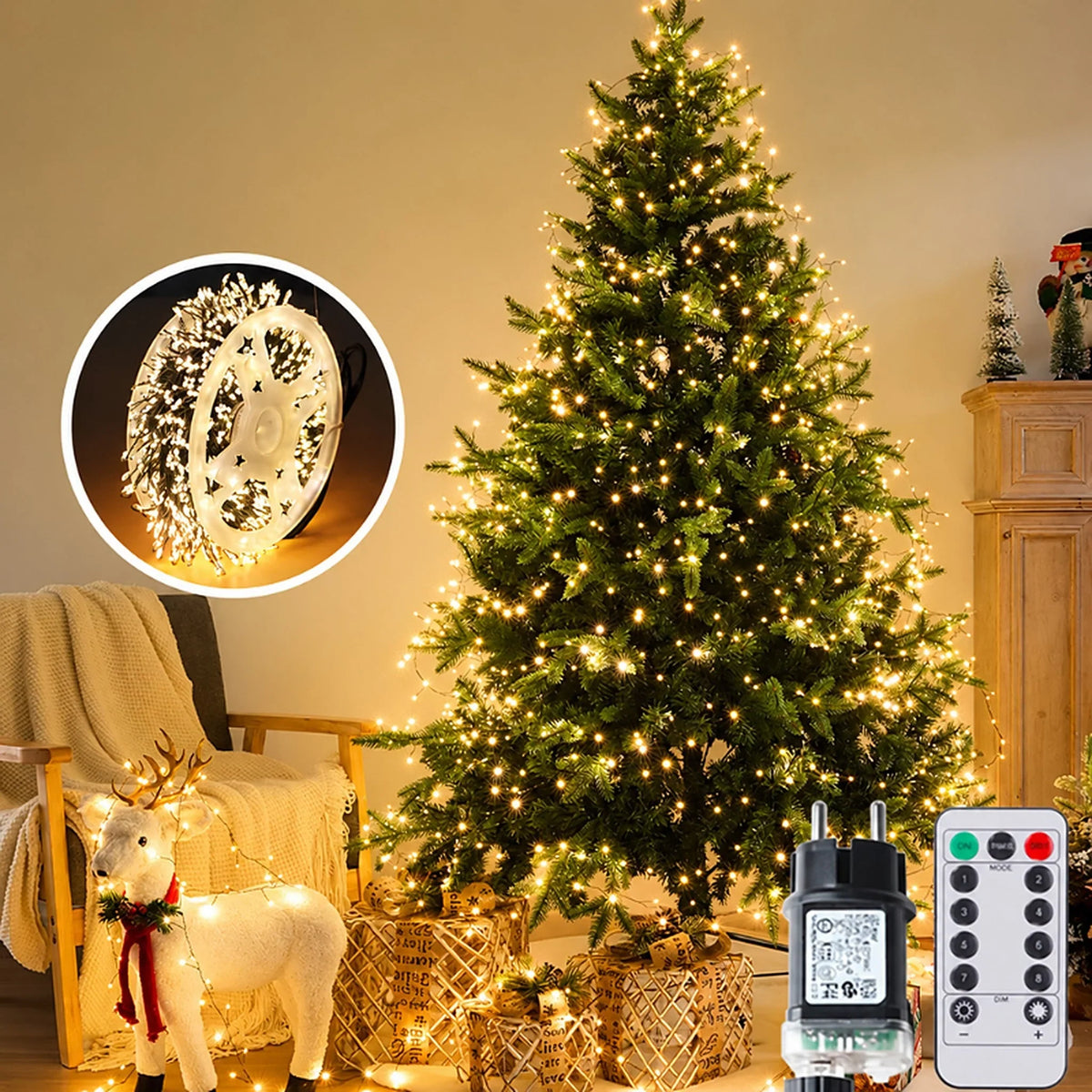 Christmas String Lights Dense LED Remote Control & Dimmable